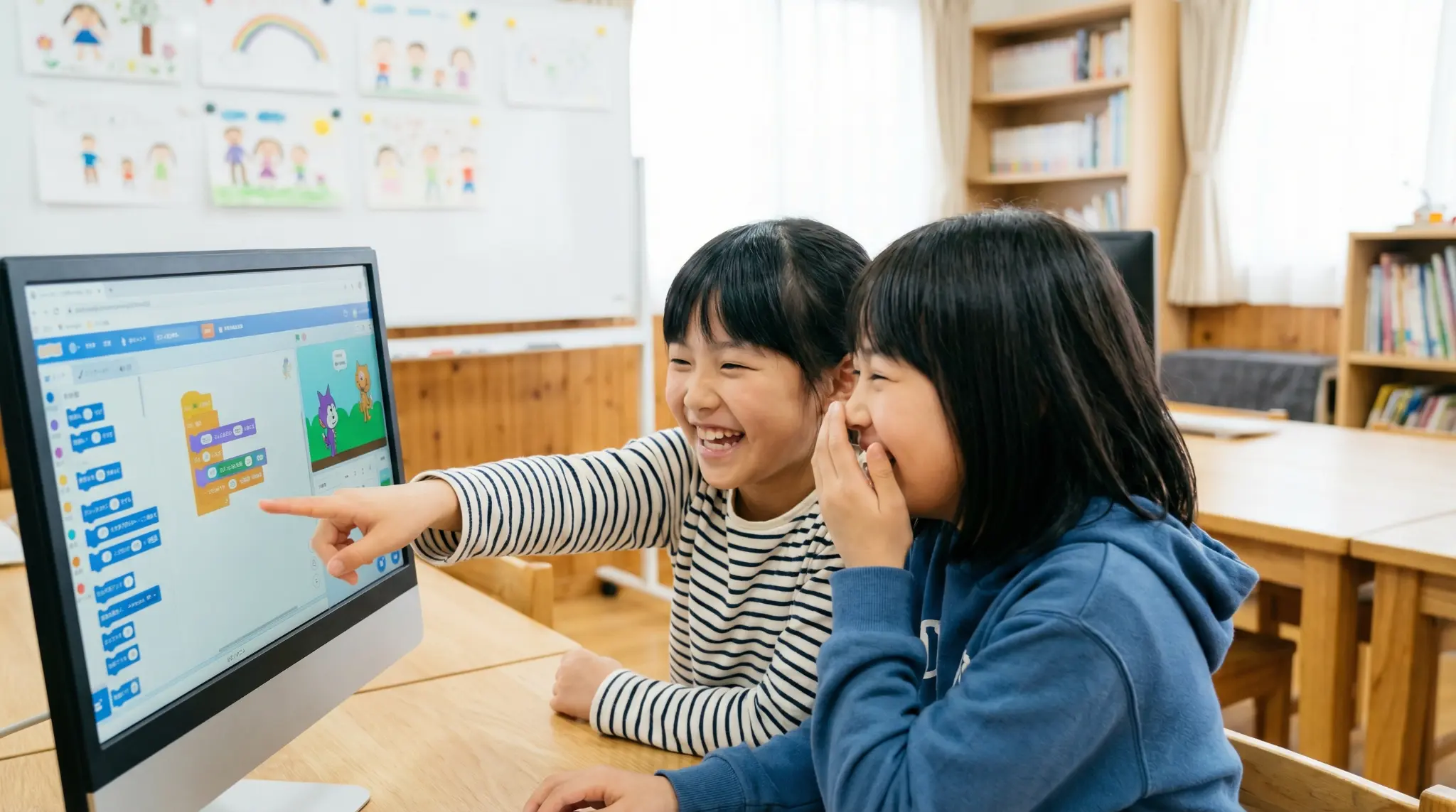 子どもたちがプログラミングを学んでいる様子